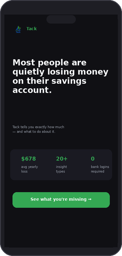 Tack hook screen — savings loss calculator