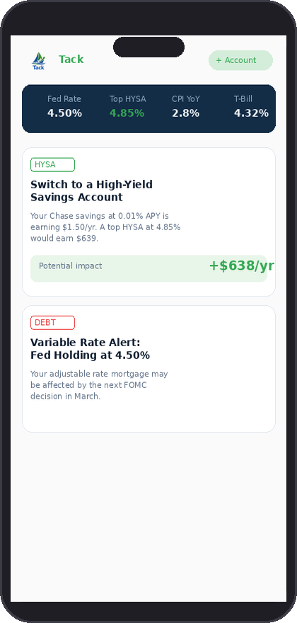 Tack insights feed — personalized financial insights